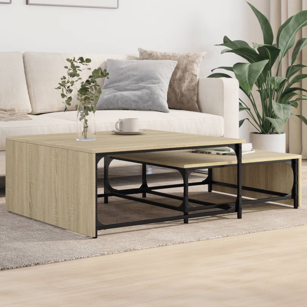 Tables basses gigognes 2 pcs chêne sonoma bois ingénierie métal - Tables basses