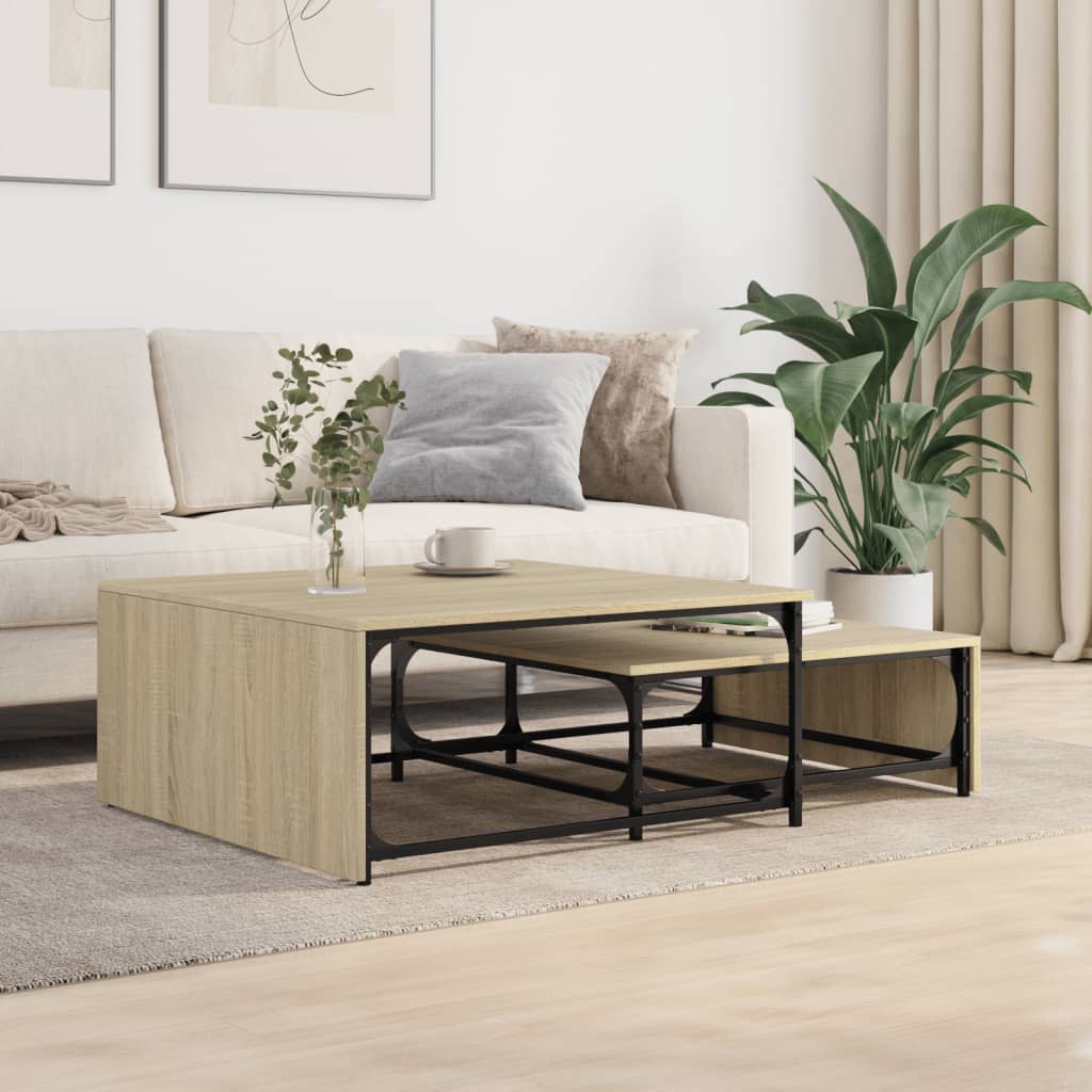 Tables basses gigognes 2 pcs chêne sonoma bois ingénierie métal - Tables basses