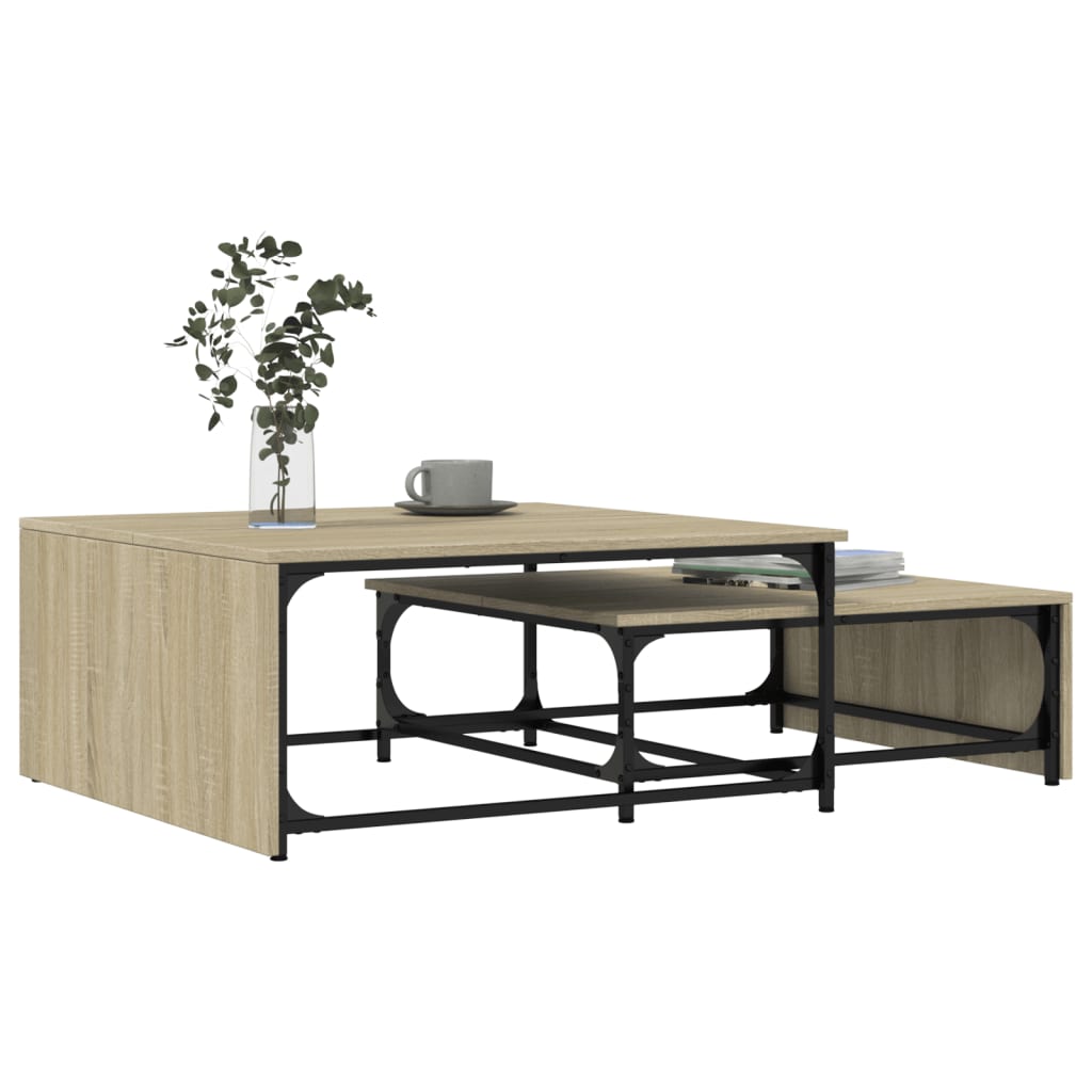 Tables basses gigognes 2 pcs chêne sonoma bois ingénierie métal - Tables basses