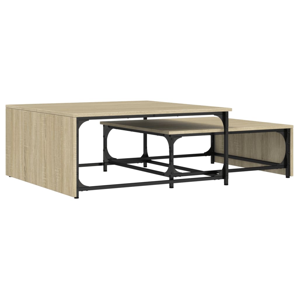 Tables basses gigognes 2 pcs chêne sonoma bois ingénierie métal - Tables basses