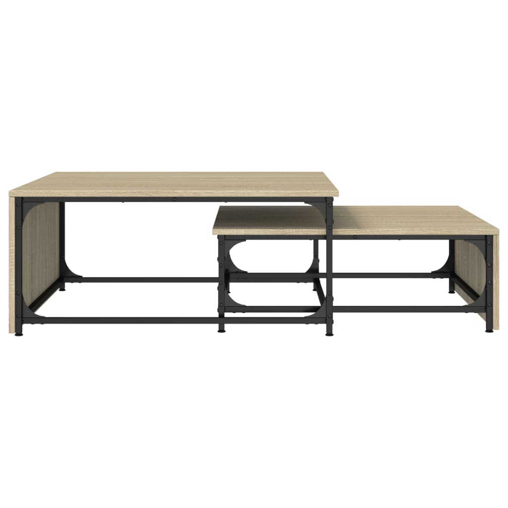 Tables basses gigognes 2 pcs chêne sonoma bois ingénierie métal - Tables basses