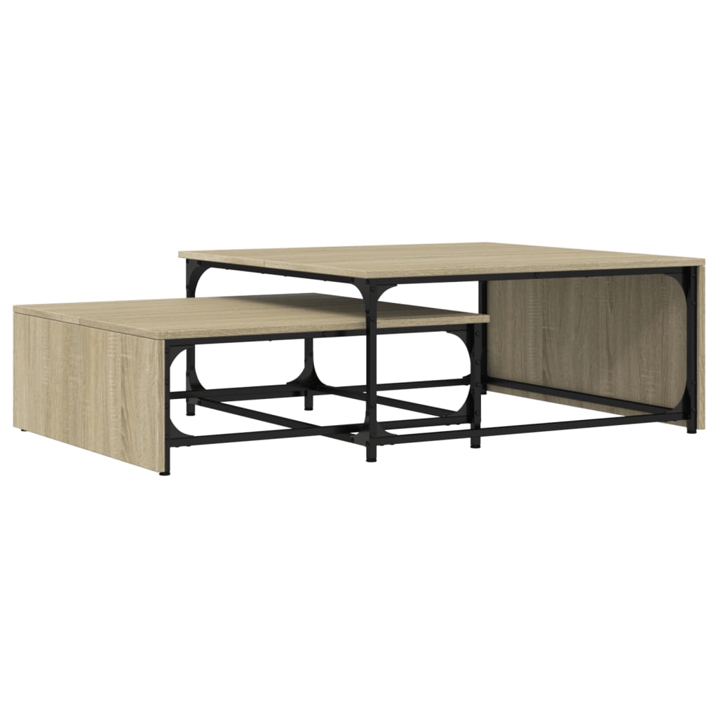 Tables basses gigognes 2 pcs chêne sonoma bois ingénierie métal - Tables basses