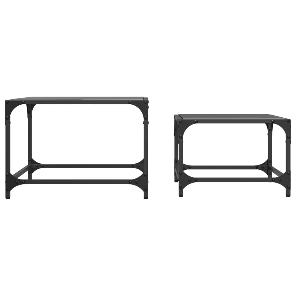 Tables basses gigognes 2 pcs dessus en verre noir acier - Tables basses