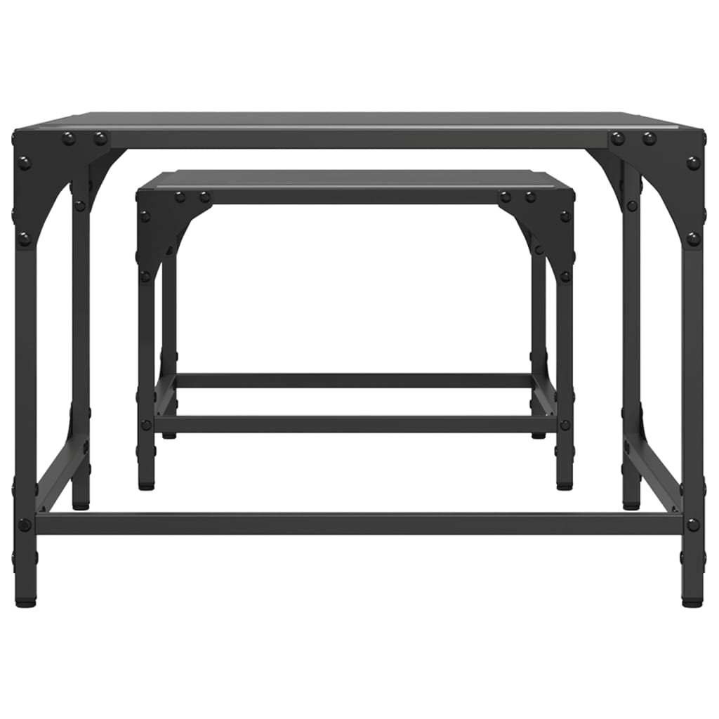 Tables basses gigognes 2 pcs dessus en verre noir acier - Tables basses