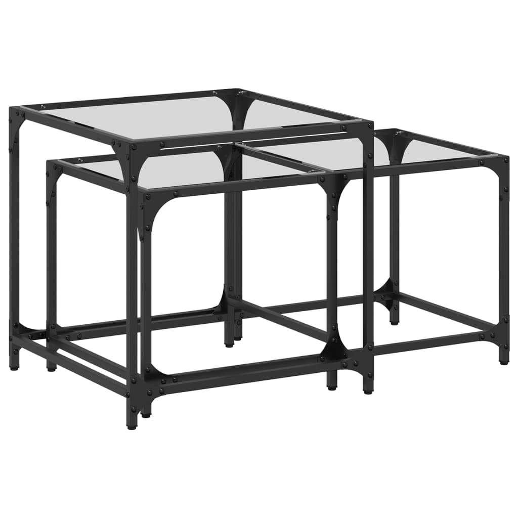 Tables basses gigognes 2 pcs dessus en verre transparent acier - Tables basses
