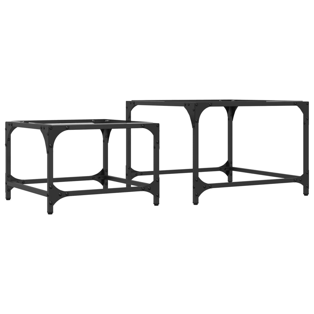 Tables basses gigognes 2 pcs dessus en verre transparent acier - Tables basses
