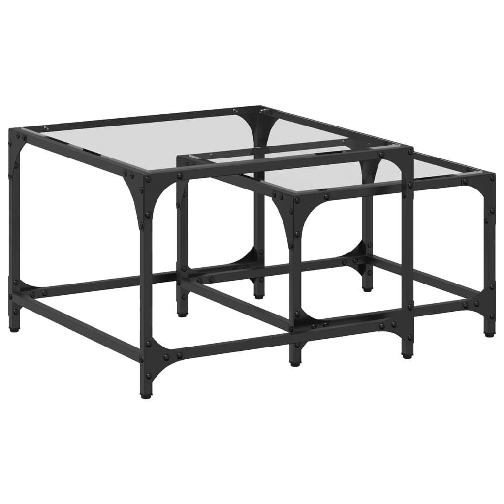 Tables basses gigognes 2 pcs dessus en verre transparent acier - Tables basses