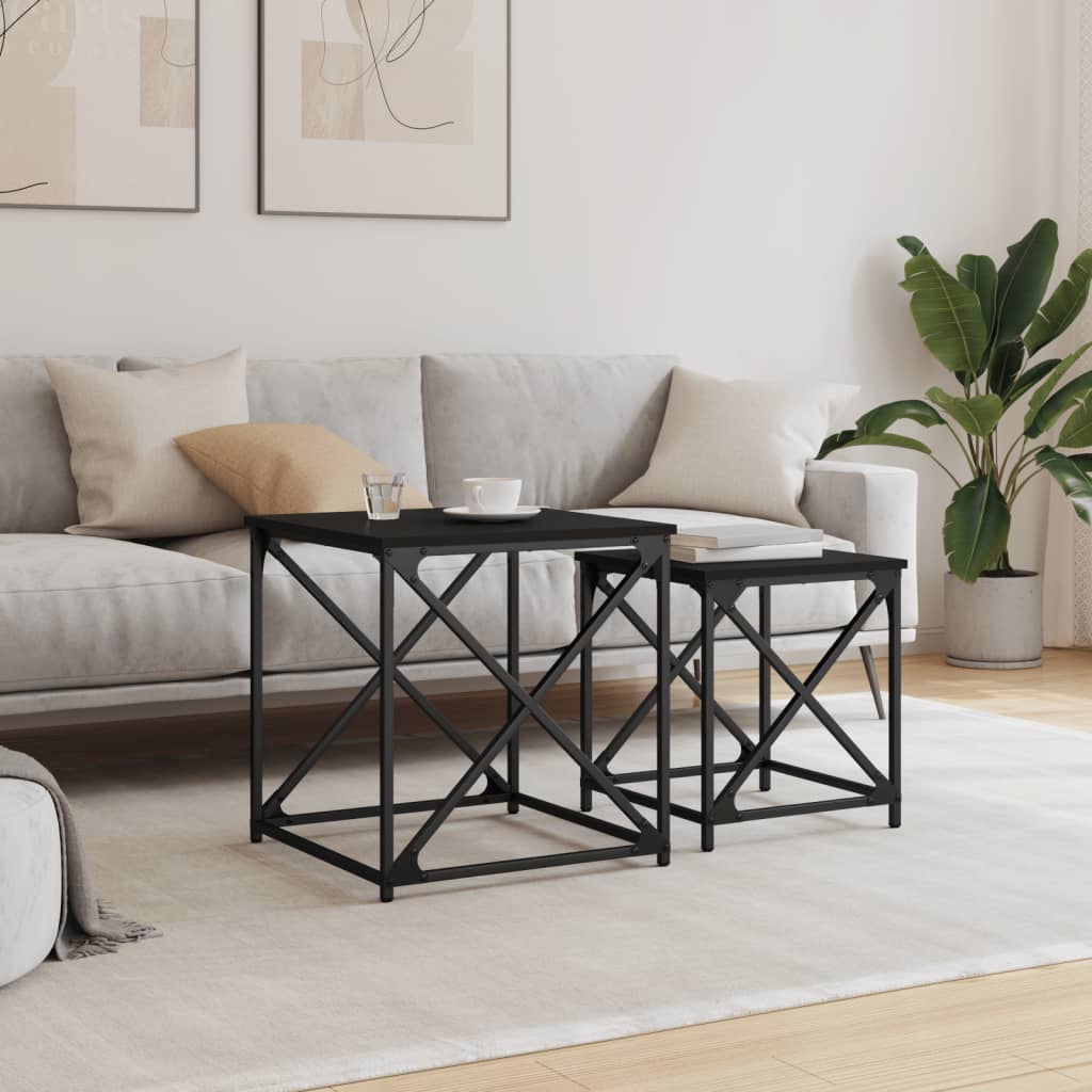 Tables basses gigognes 2 pcs noir bois d’ingénierie - Tables basses