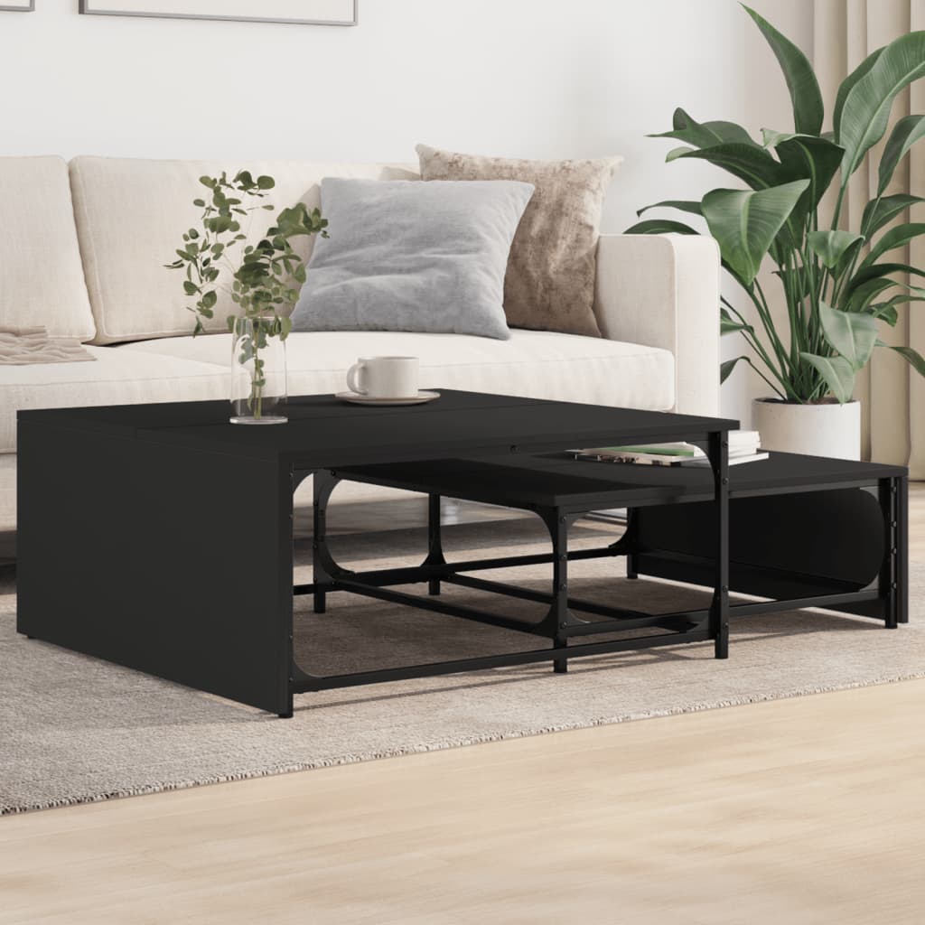 Tables basses gigognes 2 pcs noir bois d’ingénierie et métal - Tables basses