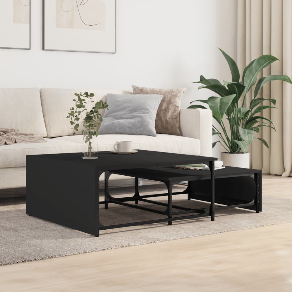 Tables basses gigognes 2 pcs noir bois d’ingénierie et métal - Tables basses