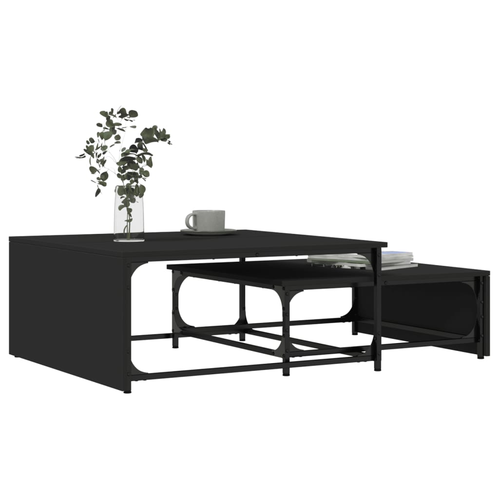 Tables basses gigognes 2 pcs noir bois d’ingénierie et métal - Tables basses