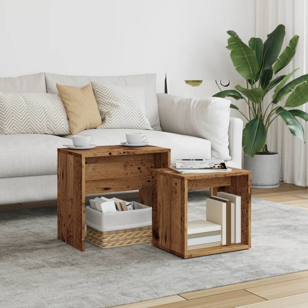 Tables basses gigognes 2 pcs vieux bois bois d’ingénierie - Tables basses