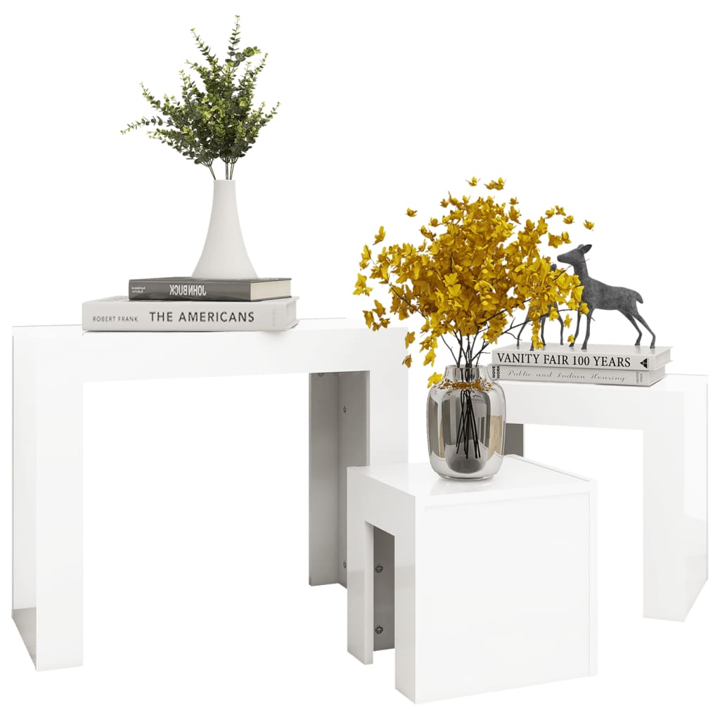 Tables basses gigognes 3 pcs Blanc brillant Bois d’ingénierie - Tables basses