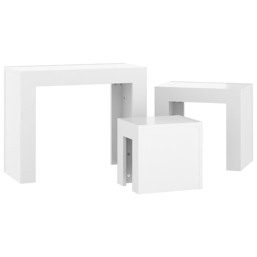 Tables basses gigognes 3 pcs Blanc brillant Bois d’ingénierie - Tables basses