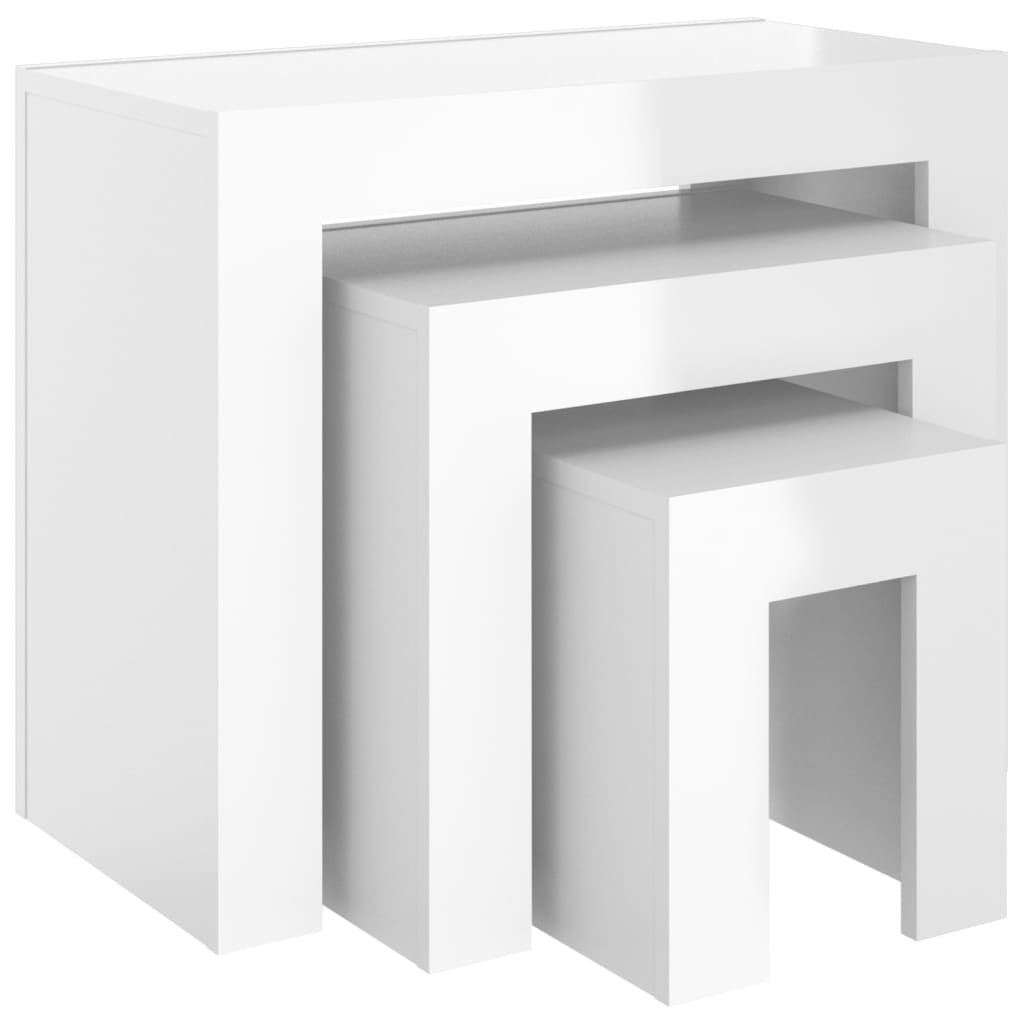 Tables basses gigognes 3 pcs Blanc brillant Bois d’ingénierie - Tables basses