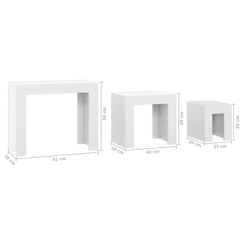 Tables basses gigognes 3 pcs Blanc brillant Bois d’ingénierie - Tables basses