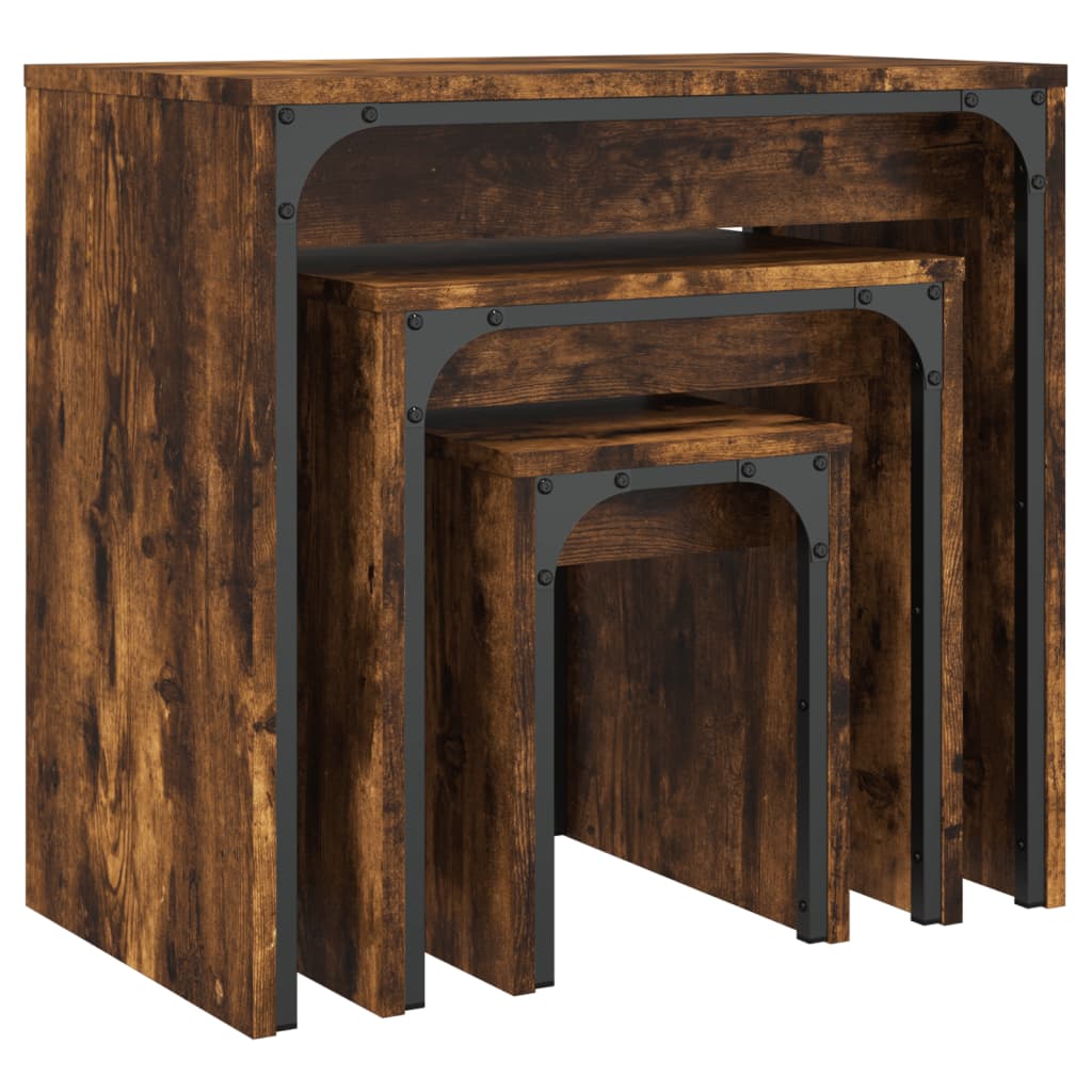 Tables basses gigognes 3 pcs chêne fumé bois d’ingénierie - Tables basses