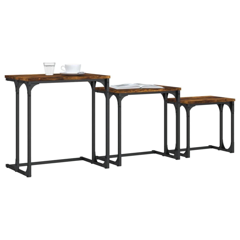 Tables basses gigognes 3 pcs chêne fumé bois d’ingénierie - Tables basses