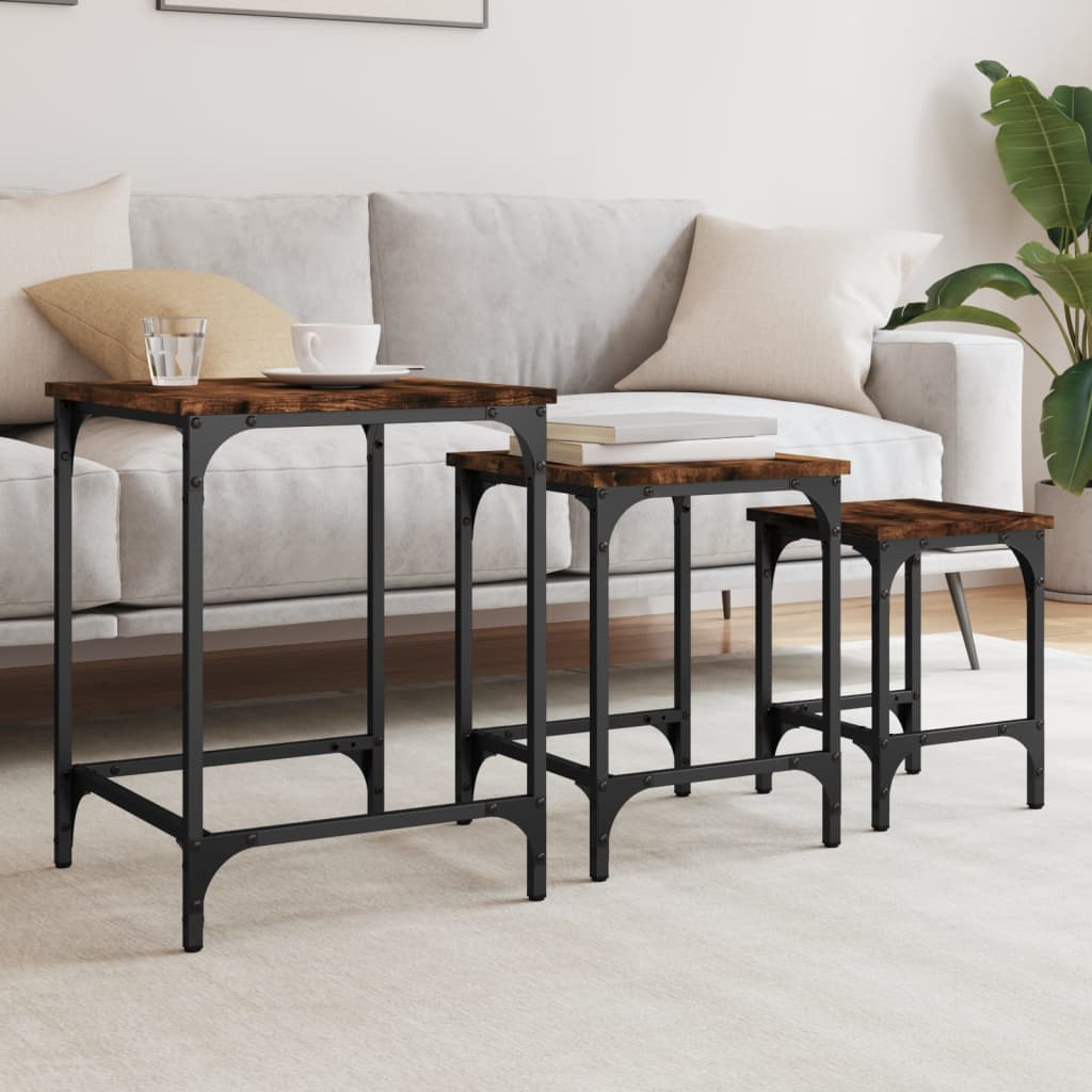 Tables basses gigognes 3 pcs chêne fumé bois d’ingénierie - Tables basses
