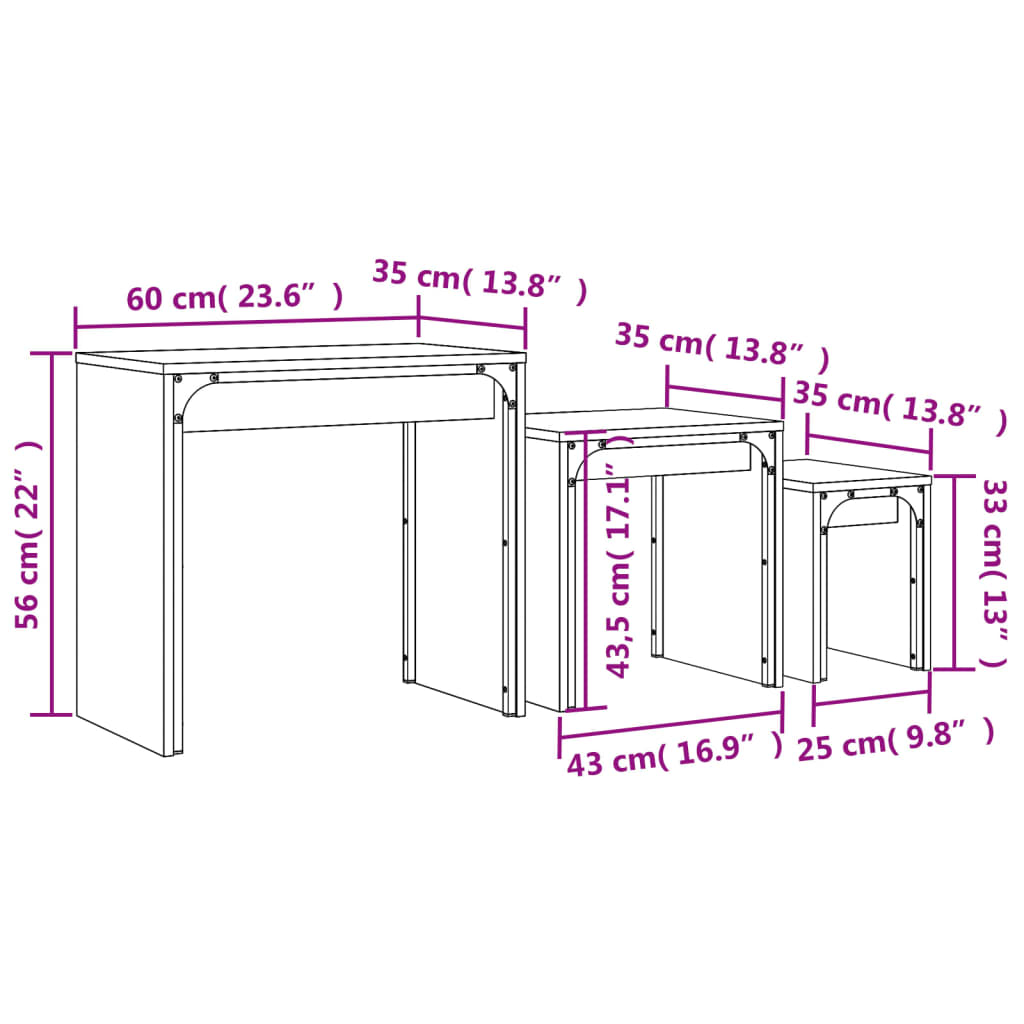 Tables basses gigognes 3 pcs chêne fumé bois d’ingénierie - Tables basses