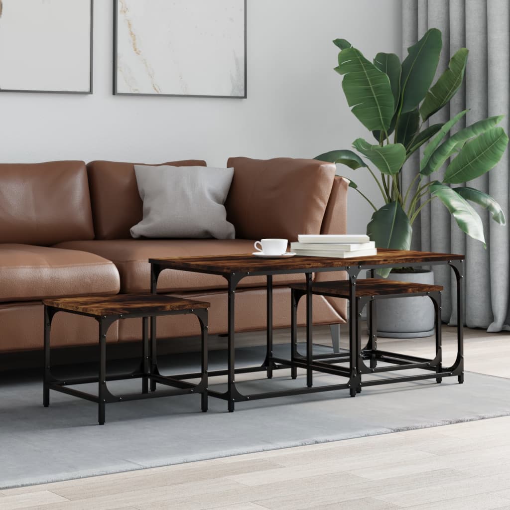 Tables basses gigognes 3 pcs chêne fumé bois d’ingénierie - Tables basses