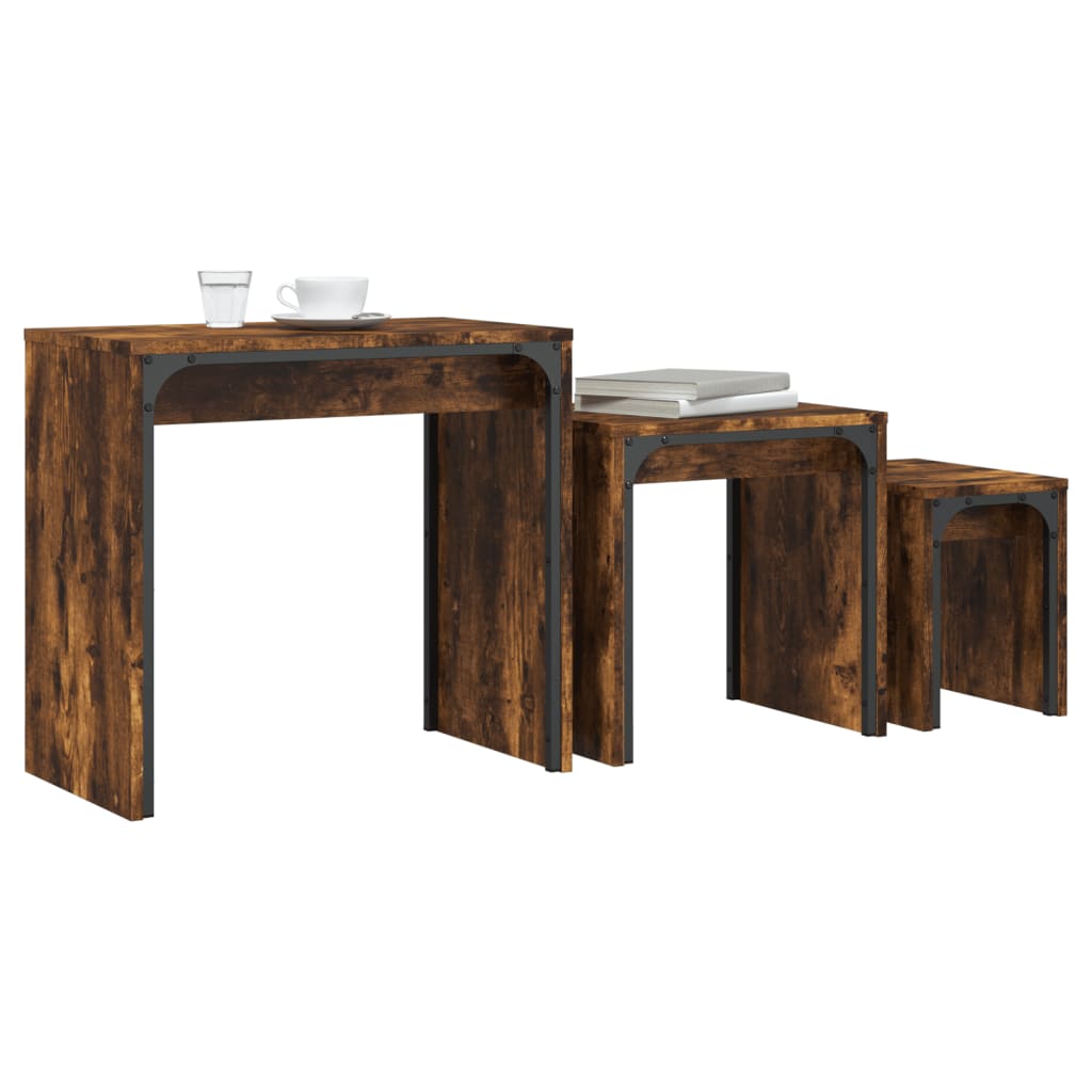 Tables basses gigognes 3 pcs chêne fumé bois d’ingénierie - Tables basses