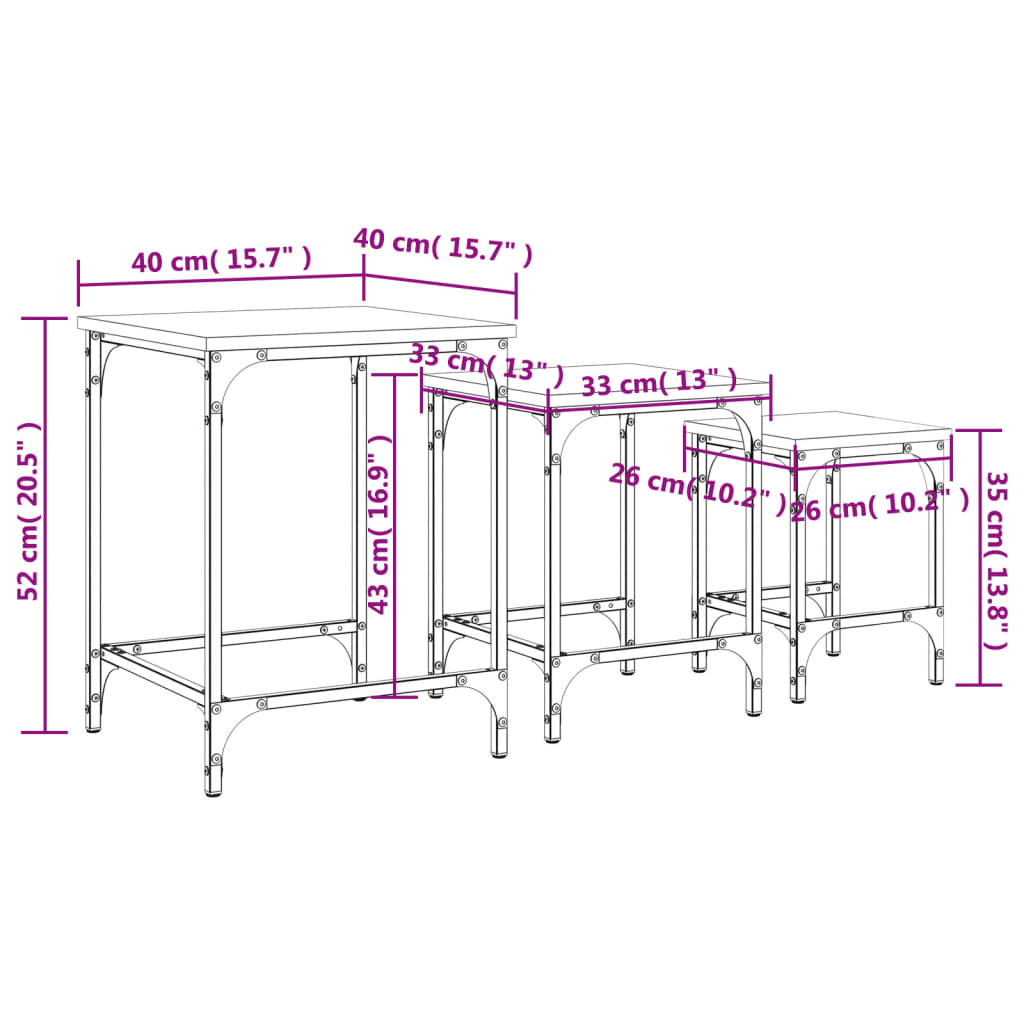 Tables basses gigognes 3 pcs chêne fumé bois d’ingénierie - Tables basses