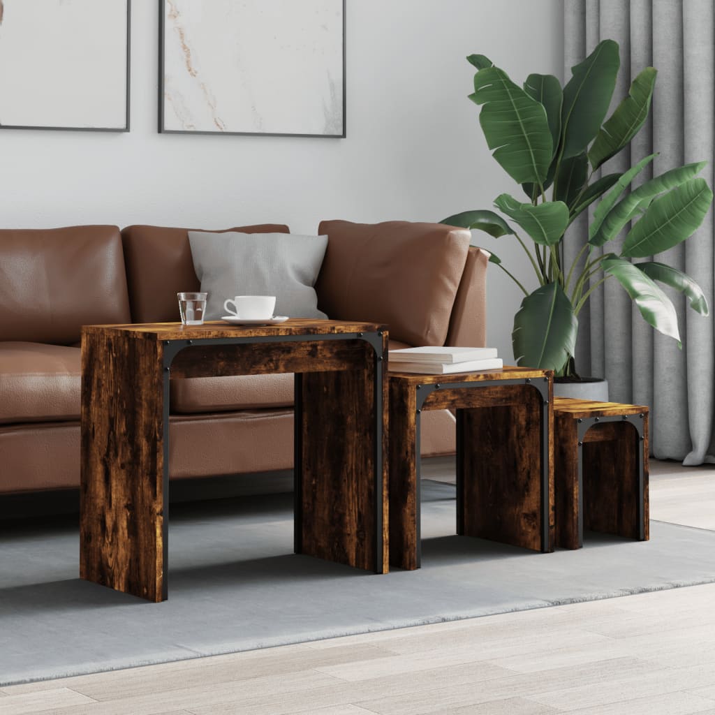 Tables basses gigognes 3 pcs chêne fumé bois d’ingénierie - Tables basses