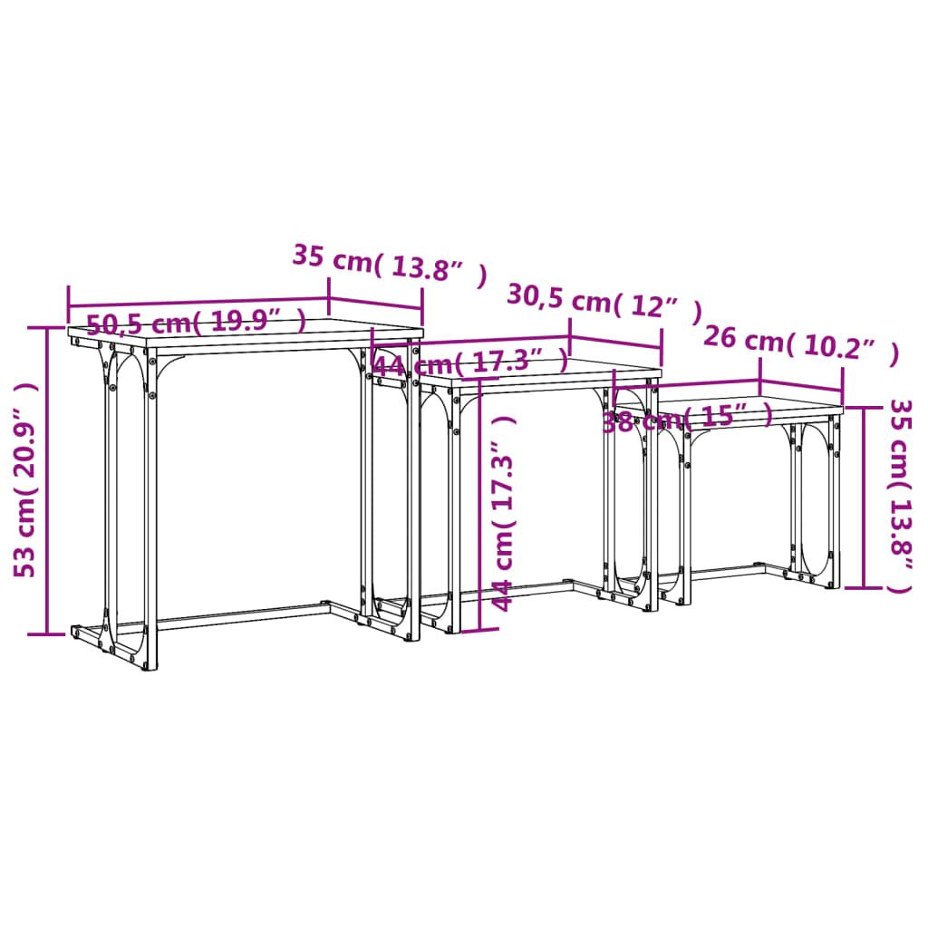 Tables basses gigognes 3 pcs chêne fumé bois d’ingénierie - Tables basses