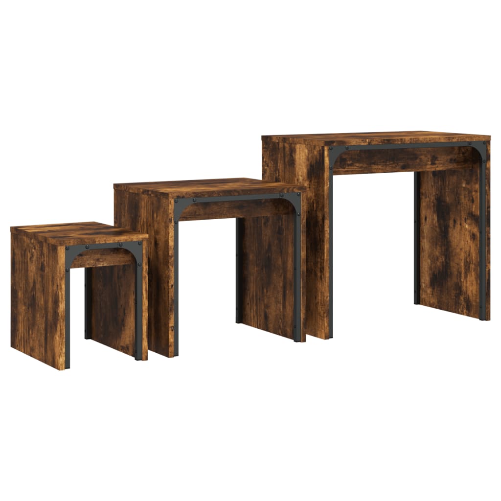 Tables basses gigognes 3 pcs chêne fumé bois d’ingénierie - Tables basses