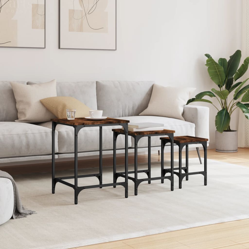 Tables basses gigognes 3 pcs chêne fumé bois d’ingénierie - Tables basses