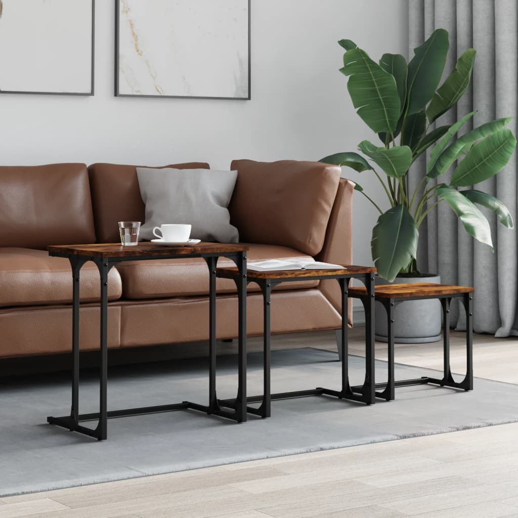Tables basses gigognes 3 pcs chêne fumé bois d’ingénierie - Tables basses