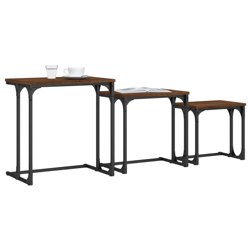Tables basses gigognes 3 pcs chêne marron bois d’ingénierie - Tables basses