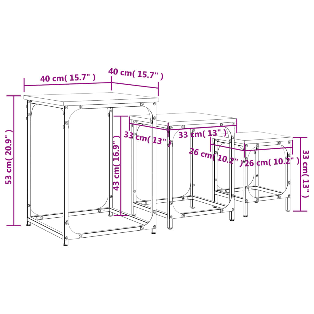 Tables basses gigognes 3 pcs chêne sonoma bois d’ingénierie - Tables basses