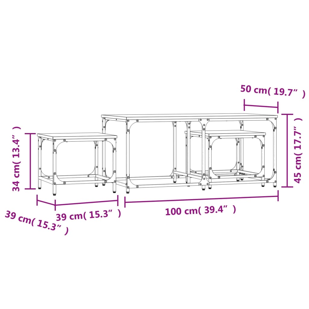 Tables basses gigognes 3 pcs chêne sonoma bois d’ingénierie - Tables basses