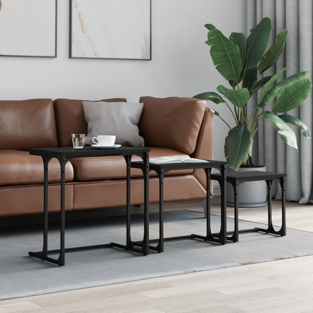 Tables basses gigognes 3 pcs noir bois d’ingénierie - Tables basses