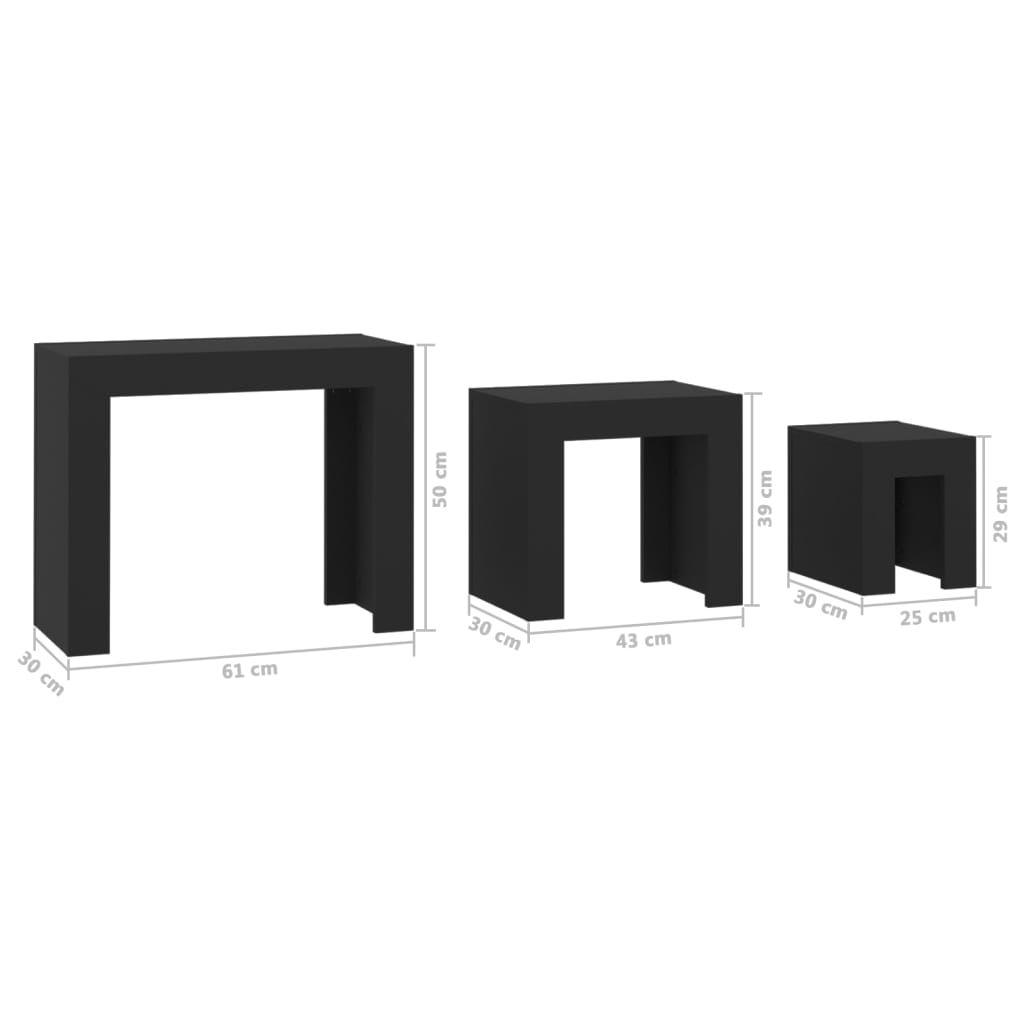 Tables basses gigognes 3 pcs noir bois d’ingénierie - Tables basses