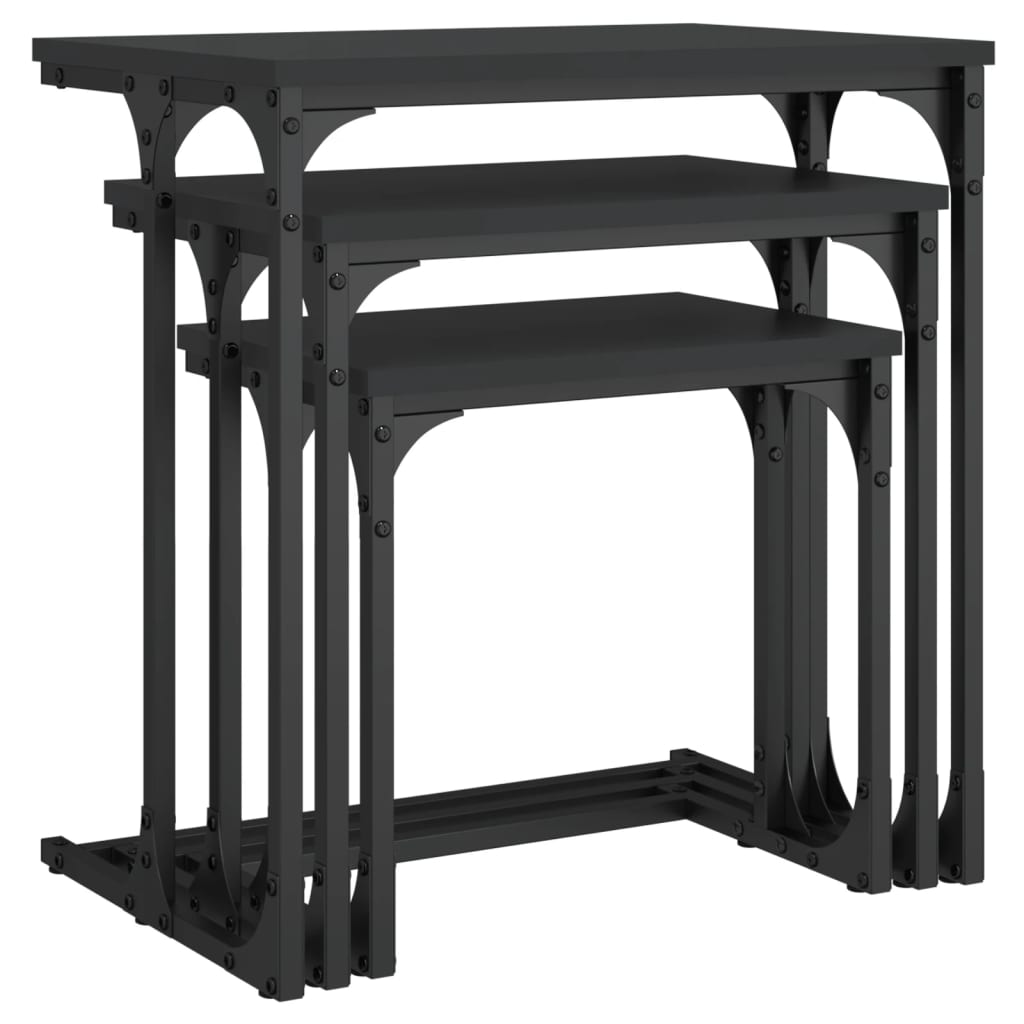 Tables basses gigognes 3 pcs noir bois d’ingénierie - Tables basses
