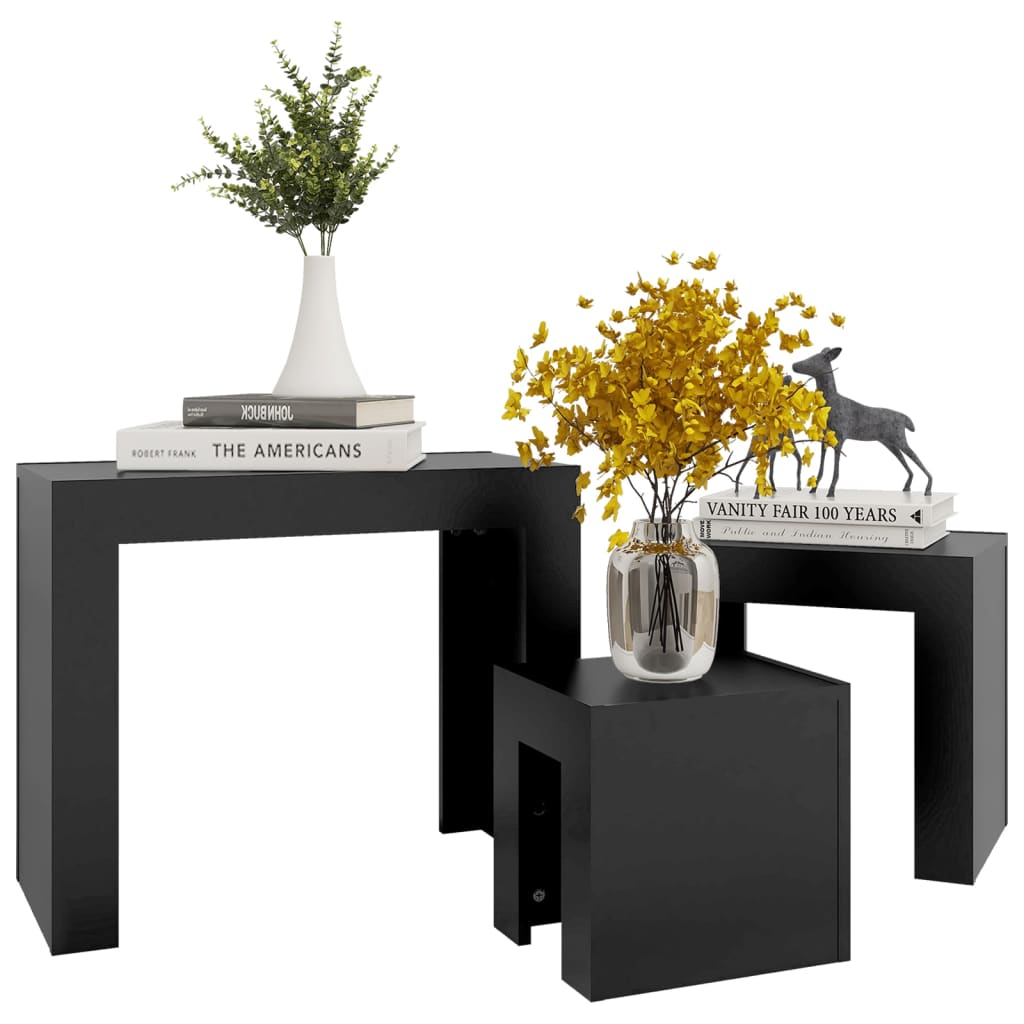 Tables basses gigognes 3 pcs noir bois d’ingénierie - Tables basses