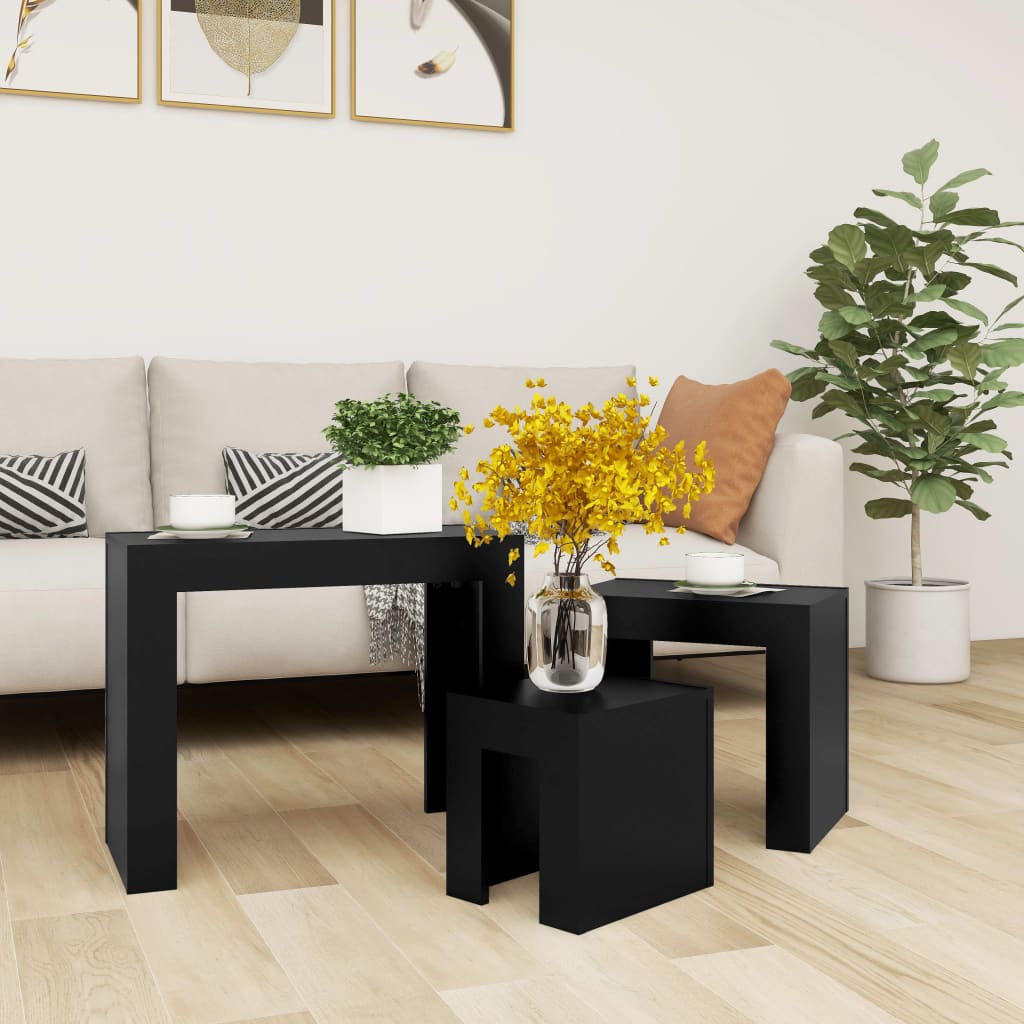 Tables basses gigognes 3 pcs noir bois d’ingénierie - Tables basses