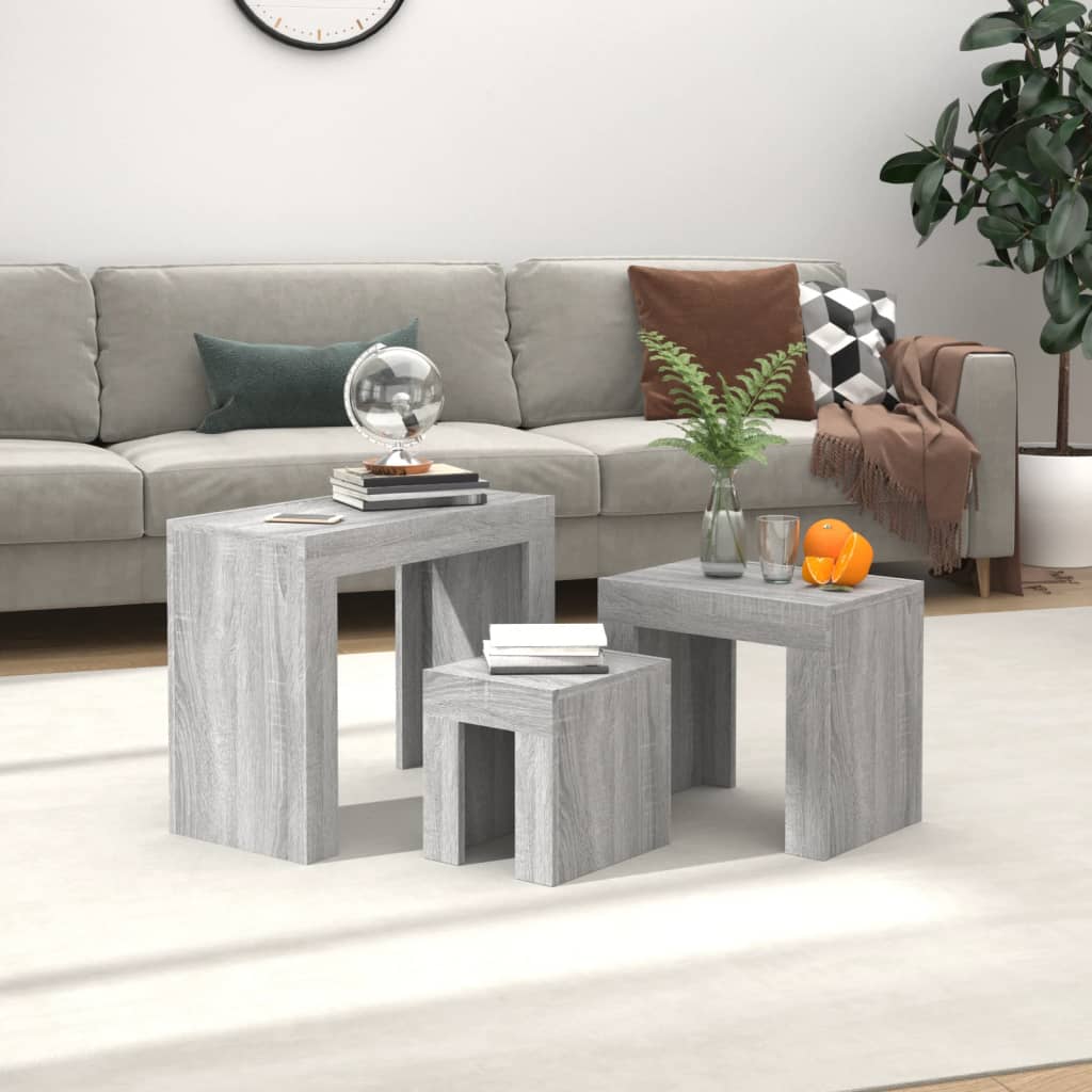 Tables basses gigognes 3 pcs sonoma gris bois d’ingénierie - Tables basses