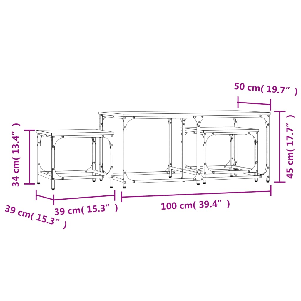 Tables basses gigognes 3 pcs sonoma gris bois d’ingénierie - Tables basses
