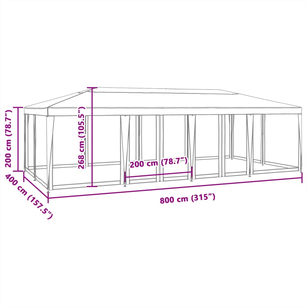 Tente de fête avec 12 parois latérales en maille vert 8x4m PEHD - Auvents & abris
