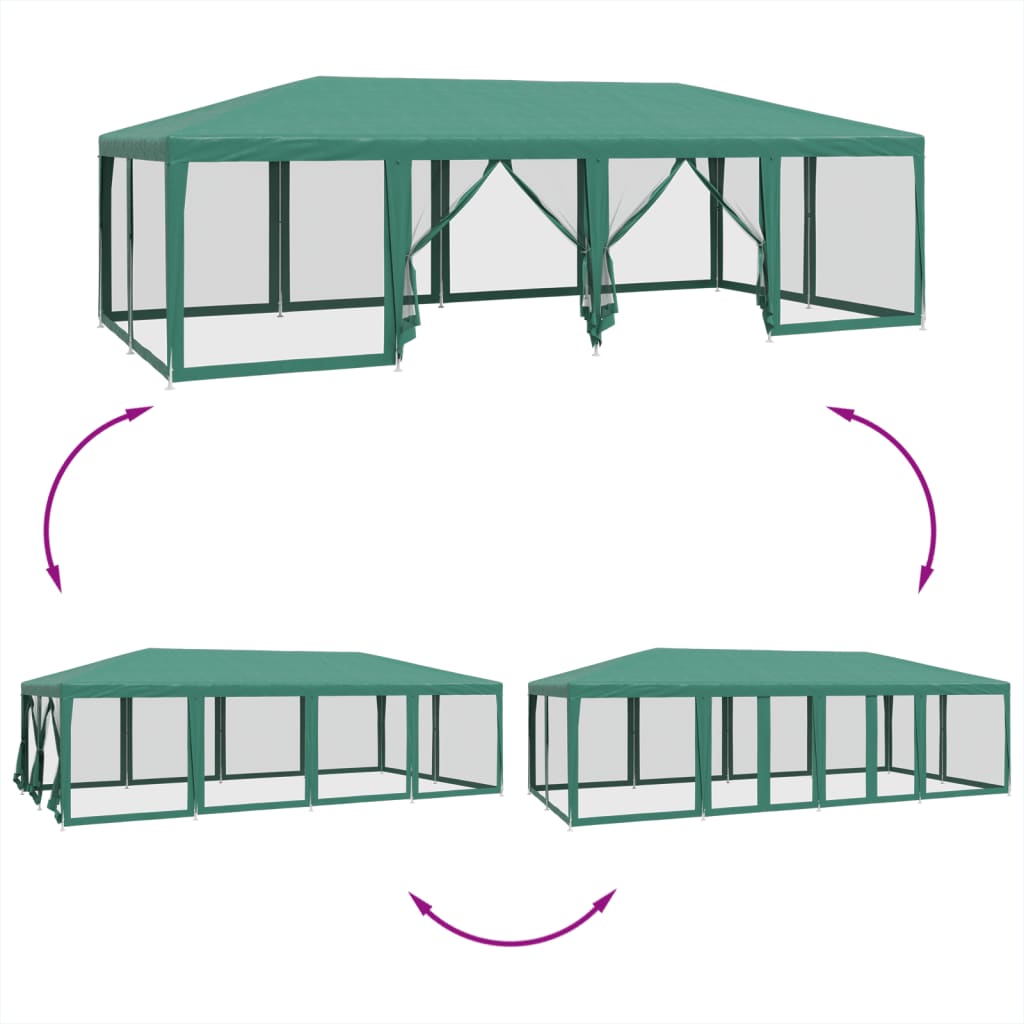 Tente de fête avec 12 parois latérales en maille vert 8x4m PEHD - Auvents & abris