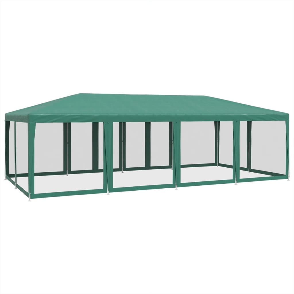 Tente de fête avec 12 parois latérales en maille vert 8x4m PEHD - Auvents & abris