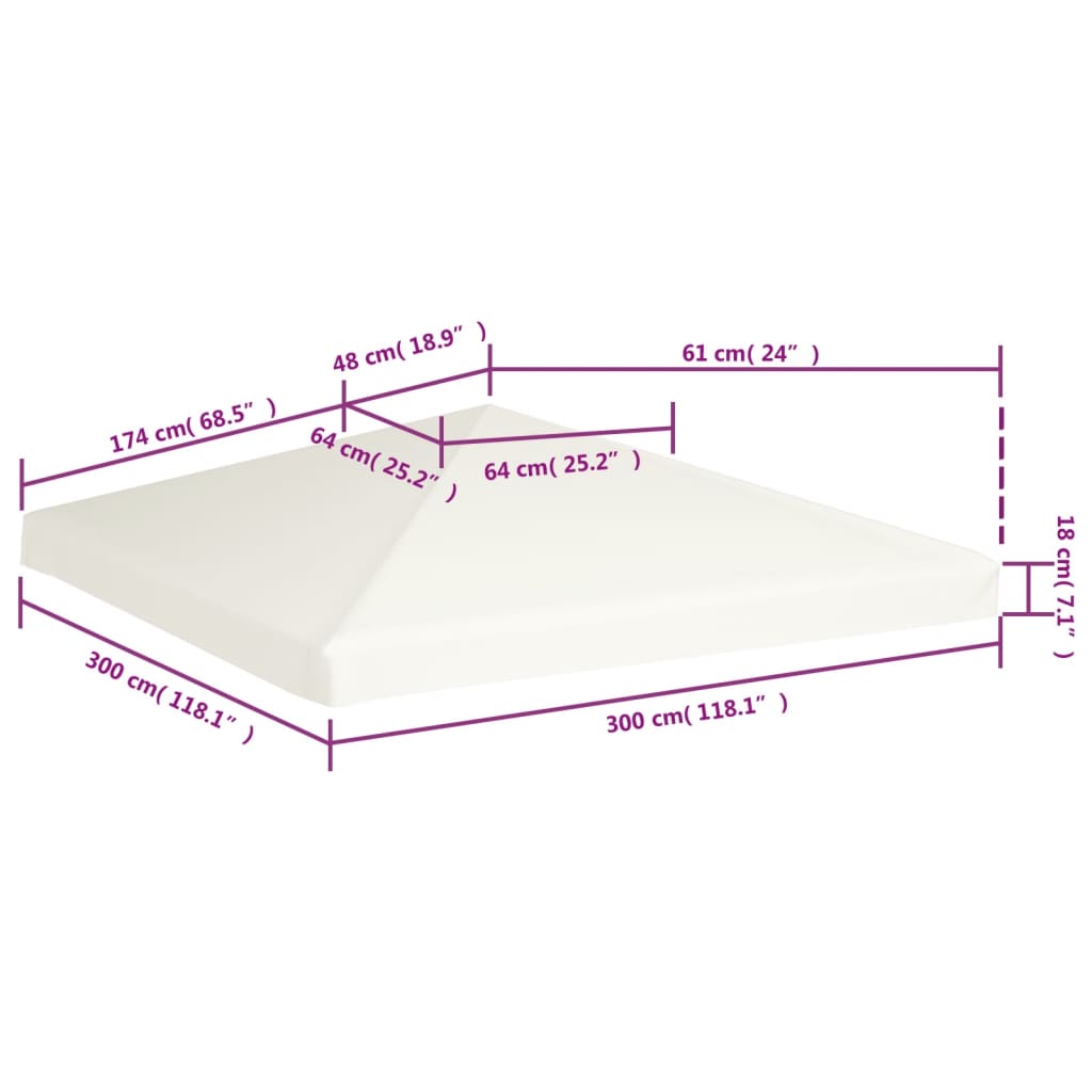 Toile supérieure de belvédère 310 g / m² 3 x 3 m Blanc crème