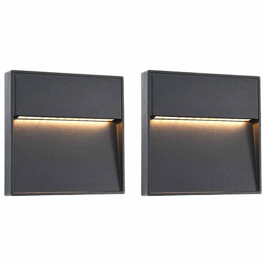 2 pcs Appliques murales LED d'extérieur 3 W Noir Carré