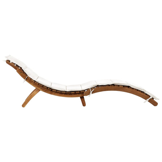 Chaise longue avec coussin Bois d'acacia solide Crème