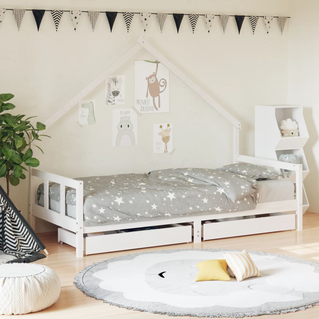 Cadre de lit d'enfants tiroirs blanc 90x190 cm bois pin massif
