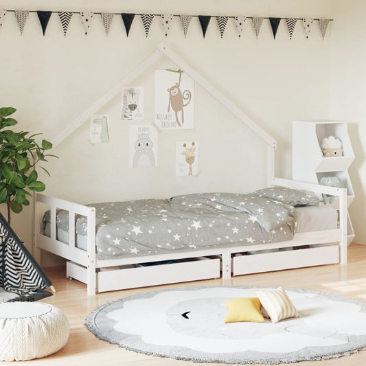 Cadre de lit d'enfants tiroirs blanc 90x190 cm bois pin massif